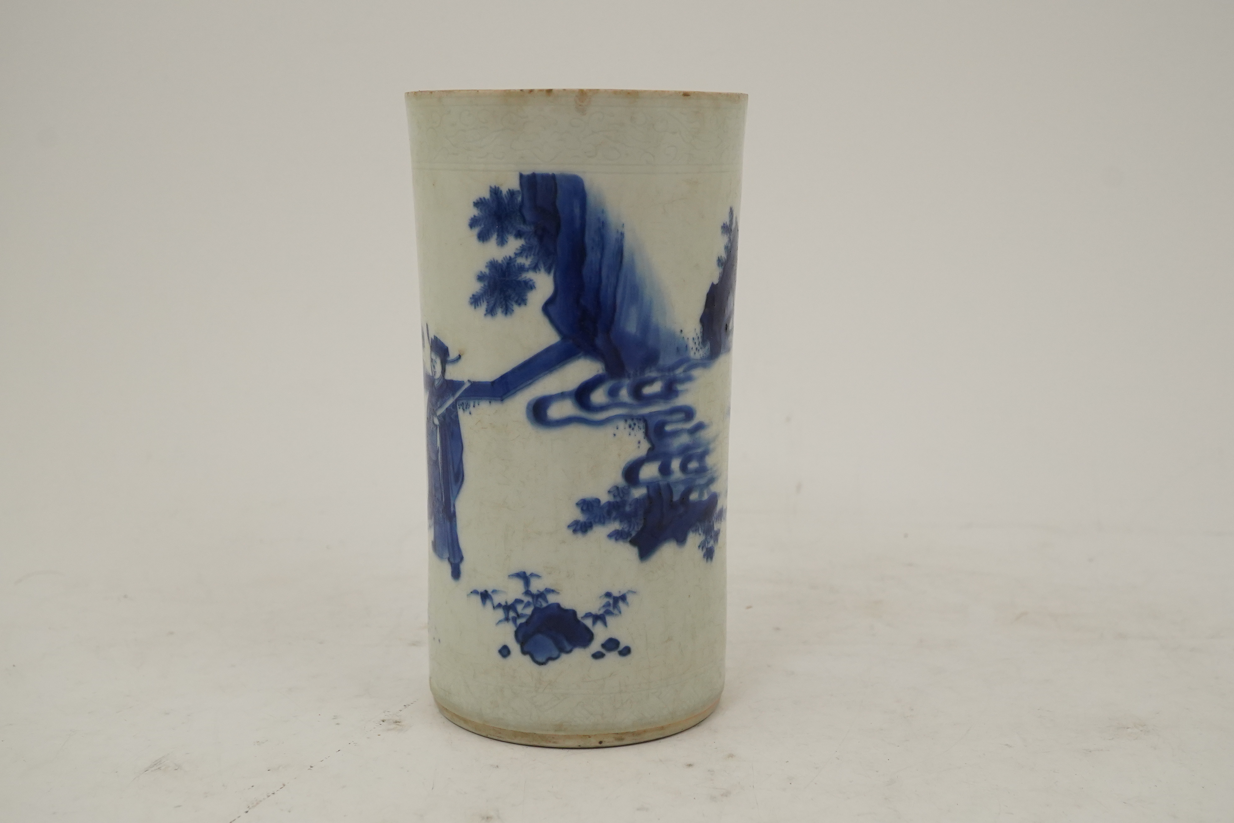 A Chinese Transitional blue and white brushpot, bitong, Chongzhen period (1627-44)